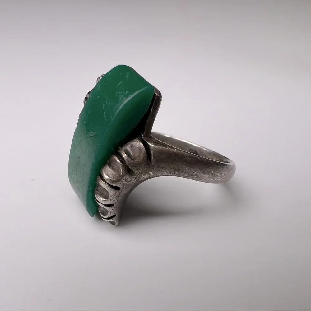 Green Agate Sterling Silver 925 Ring, Size 6.5 - Picture 5 of 8